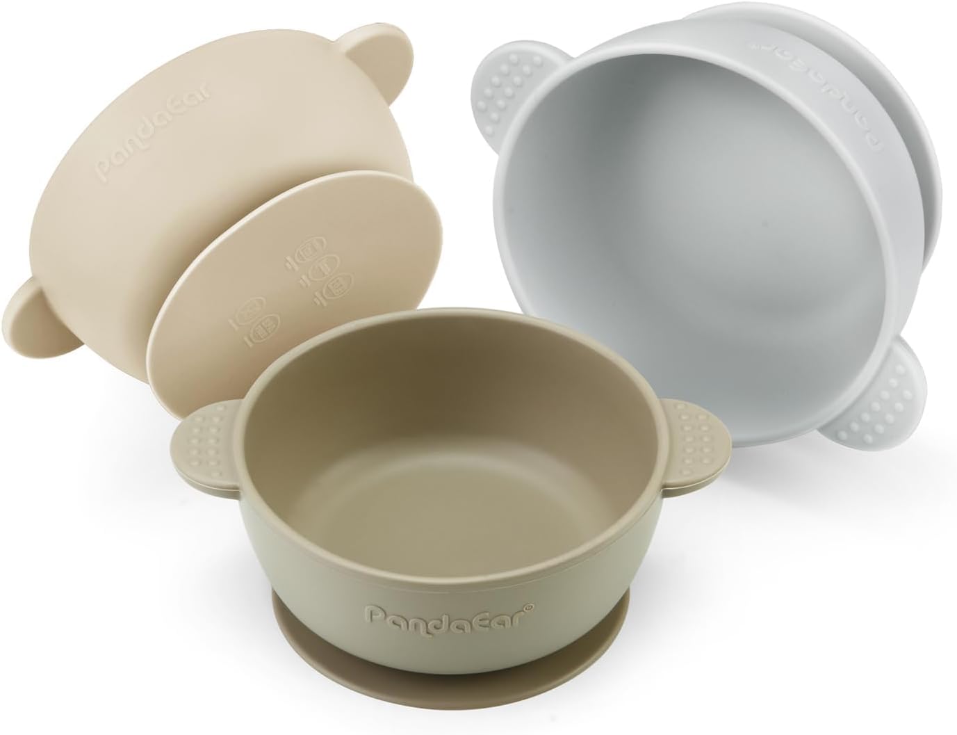 PandaEar 3 Pack Baby Bowls with Suction (Brown Grey Tan)