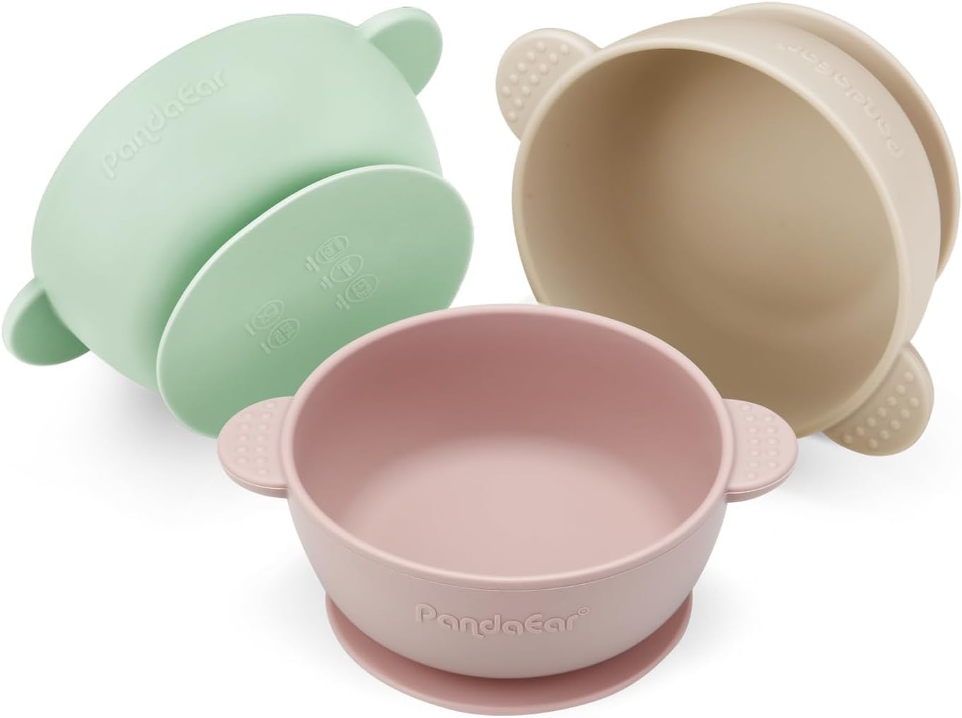 PandaEar 3 Pack Baby Bowls with Suction (Pink Green Tan)
