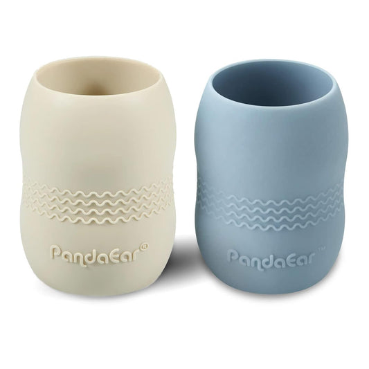 PandaEar 2 Pack100% Tiny Silicone Drinking Training Cup for Baby and Toddler (Blue/White)