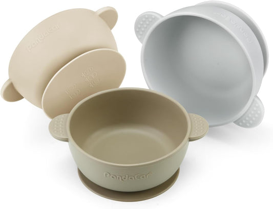 PandaEar 3 Pack Baby Bowls with Suction (Brown Grey Tan)