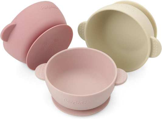 PandaEar 3 Pack Baby Bowls with Suction (pink Tan)