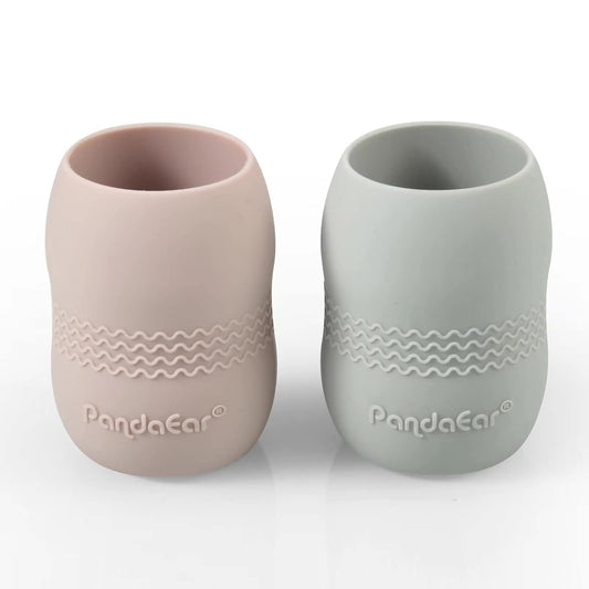 PandaEar 2 Pack100% Tiny Silicone Drinking Training Cup for Baby and Toddler (Pink/Grey)