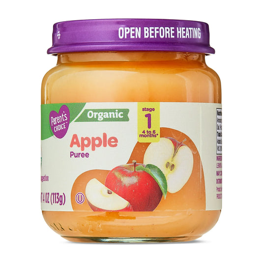 Parent's Choice Organic Stage 1 Baby Food, Apple Puree, 6 pack of 4 oz jar