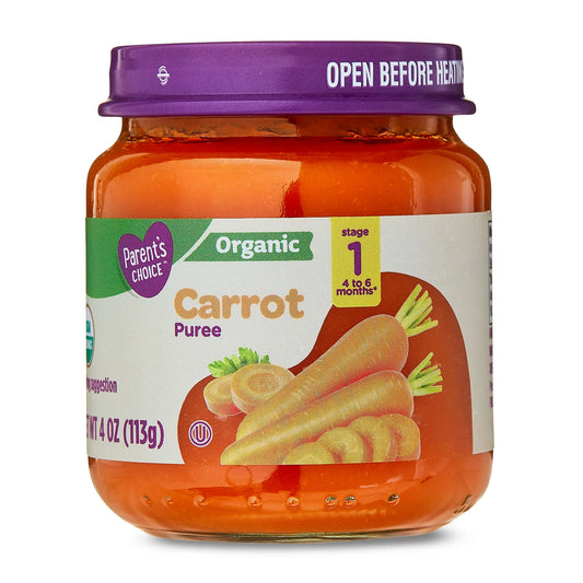 Parent's Choice Organic Stage 1 Baby Food, Carrot Puree, 6 pack of 4 oz jar