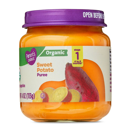 Parent's Choice Organic Stage 1 Baby Food, Sweet Potato Puree, 6 pack of 4 oz jar